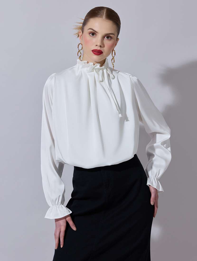 women solid long sleeve blouson top - 22321955 -  Standard Image - 1