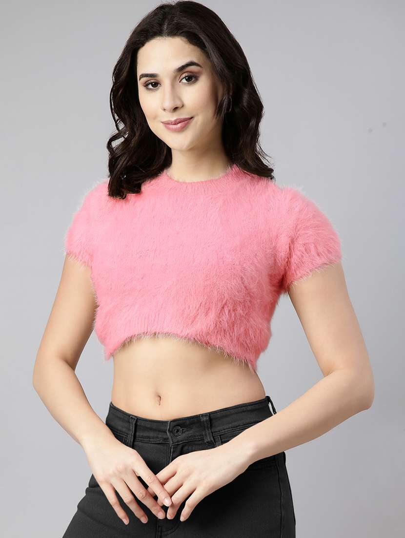 women solid short sleeve crop top - 22321960 -  Standard Image - 1