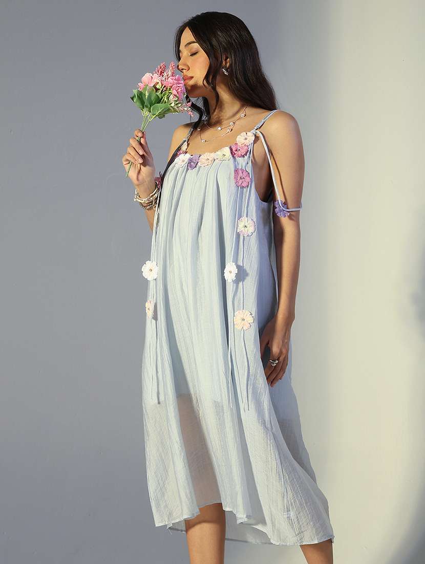 women solid shoulder strap a-line dress