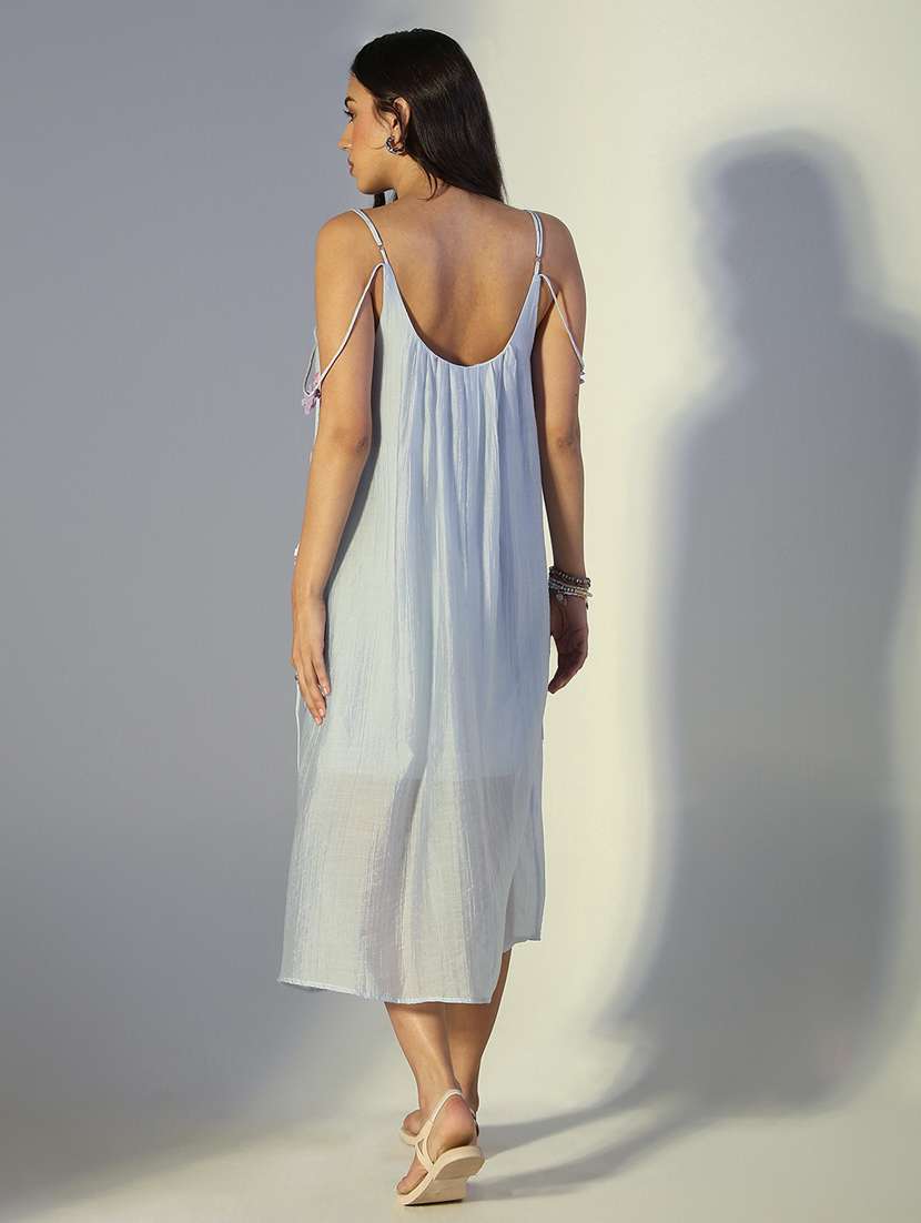 women solid shoulder strap a-line dress - 22321966 -  Standard Image - 4