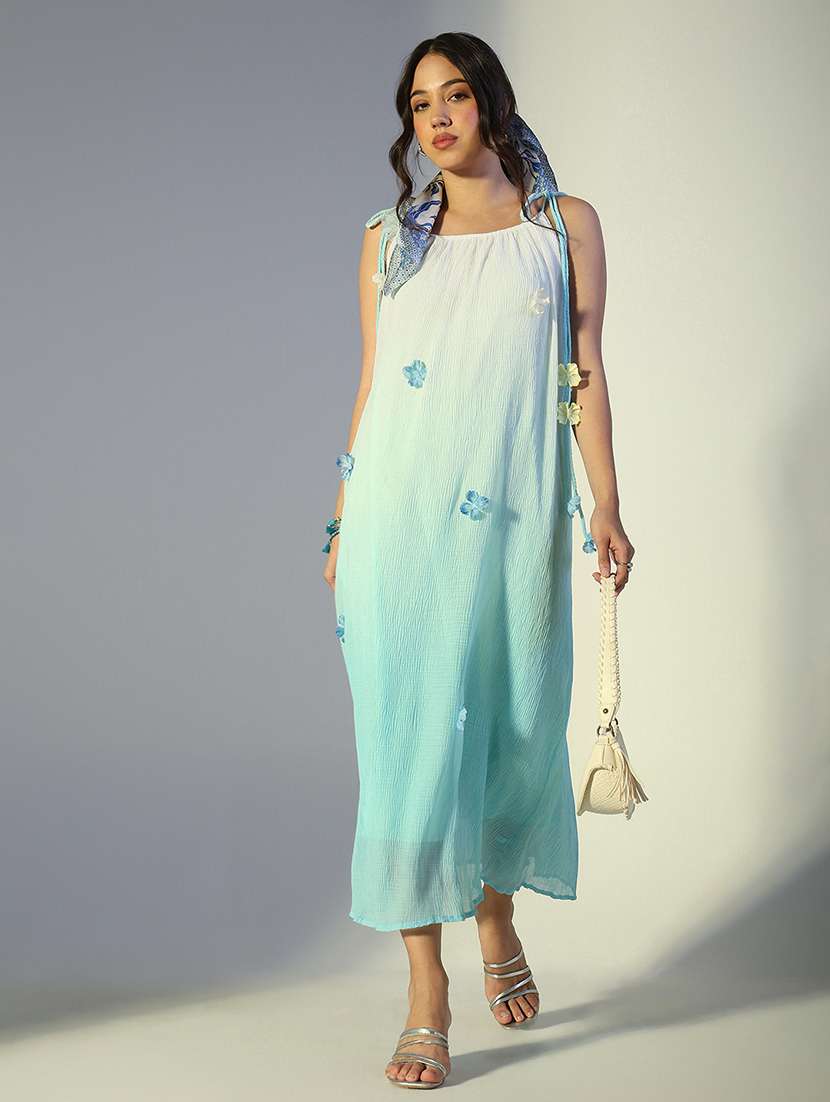 women ombre shoulder strap a-line dress