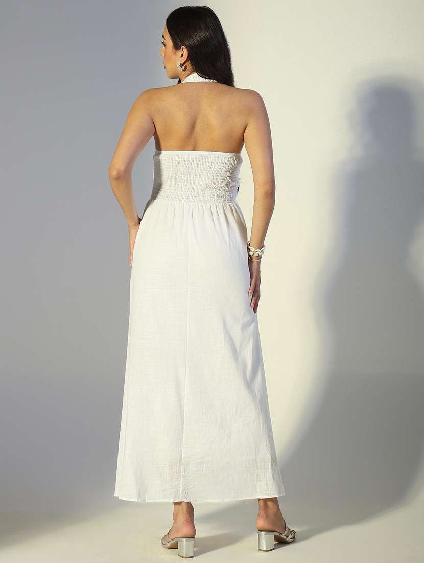 women solid halter neck fit & flare dress - 22321969 -  Standard Image - 4