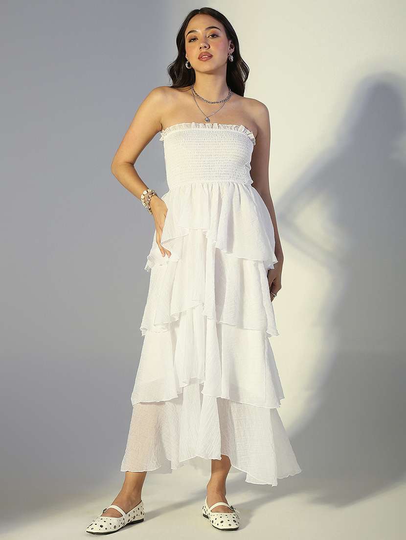 women solid off shoulder ruffle dress - 22321976 -  Standard Image - 1