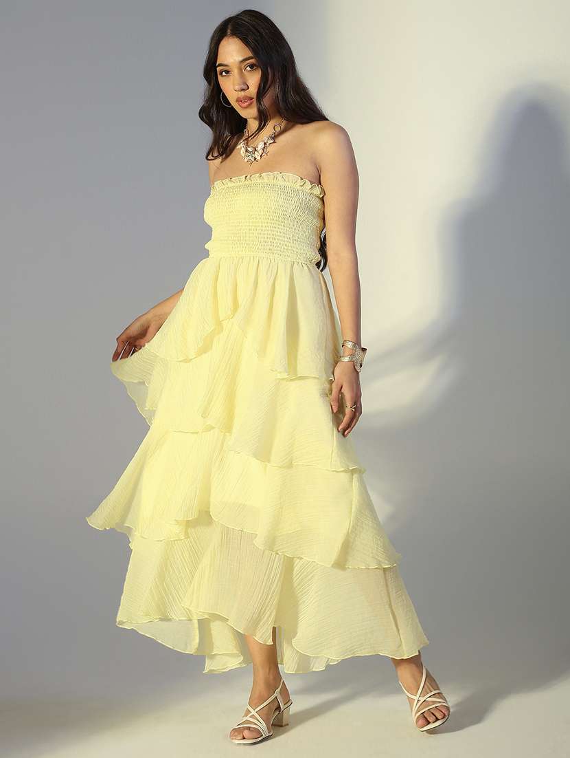women solid off shoulder ruffle dress - 22321977 -  Standard Image - 1