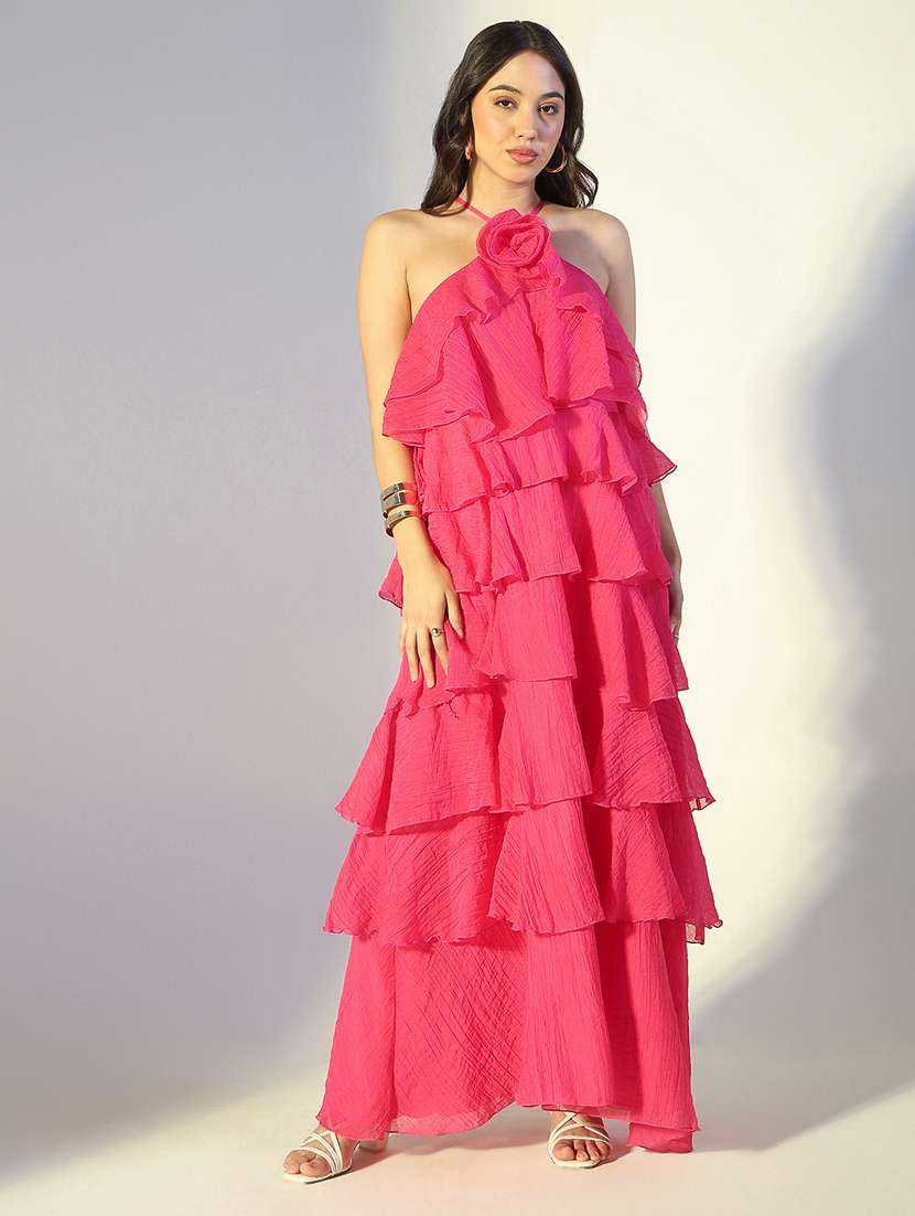 women solid halter neck sleeveless ruffle dress - 22321982 -  Standard Image - 1