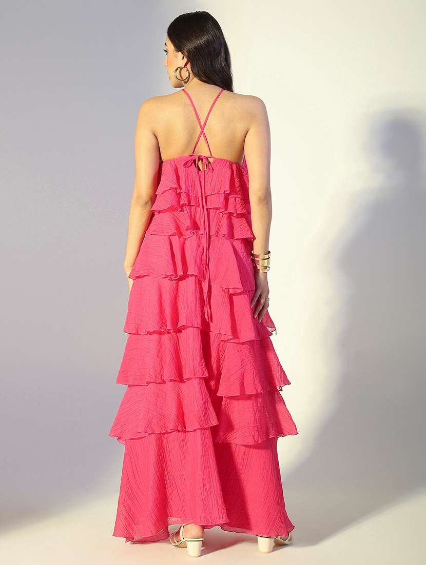 women solid halter neck sleeveless ruffle dress - 22321982 -  Standard Image - 4