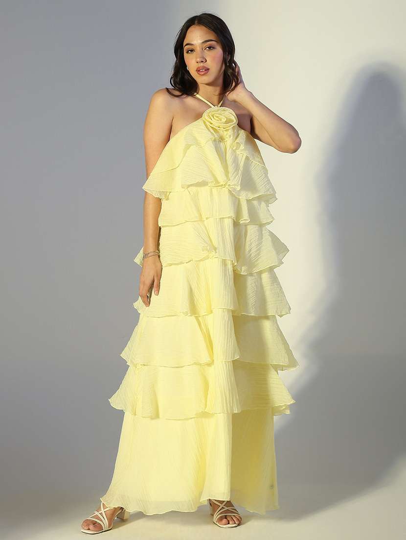 women solid halter neck sleeveless ruffle dress - 22321983 -  Standard Image - 1