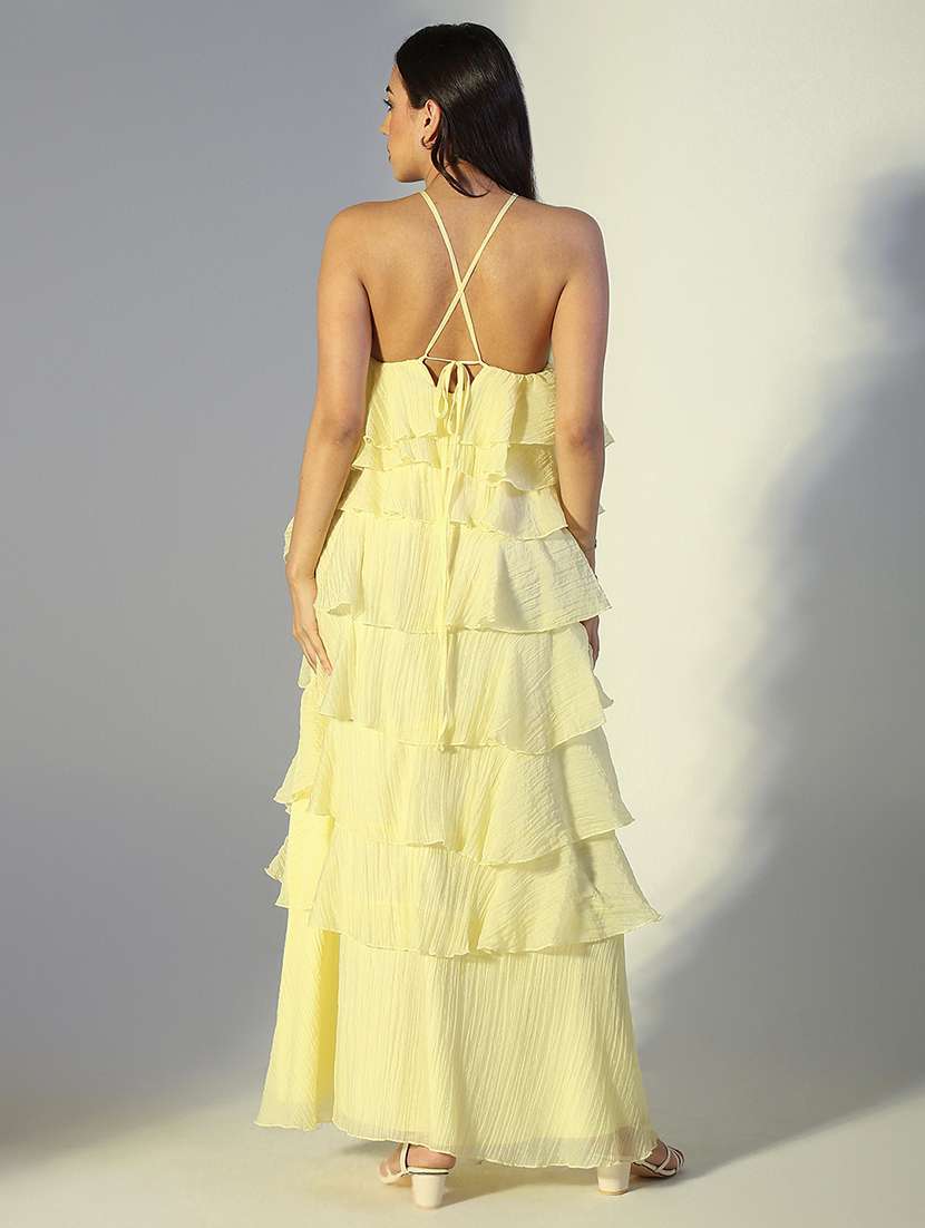 women solid halter neck sleeveless ruffle dress - 22321983 -  Standard Image - 4