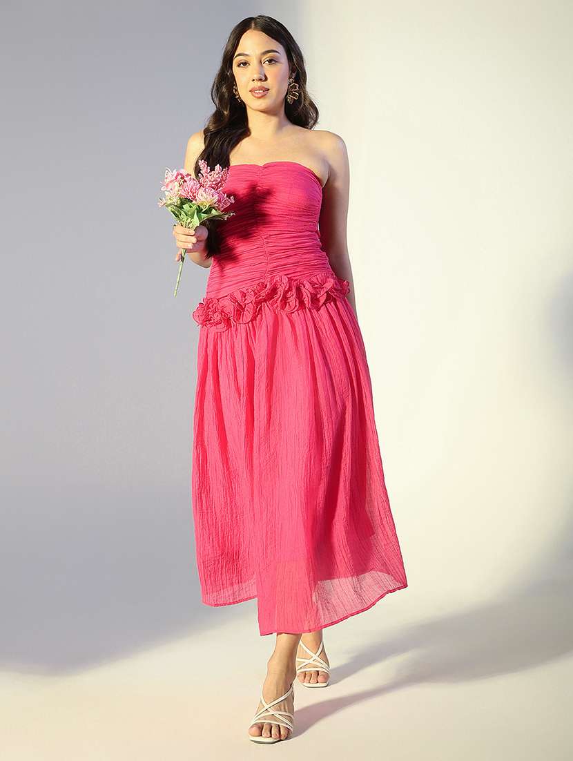 women solid sleeveless tube fit & flare dress