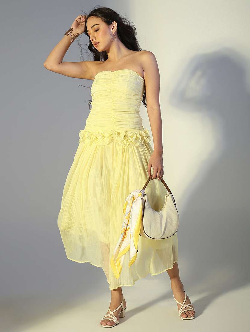 women solid sleeveless tube fit & flare dress