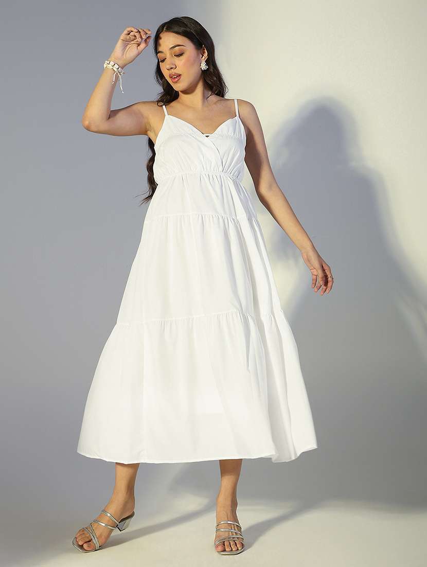 women solid shoulder strap tiered dress - 22321988 -  Standard Image - 1