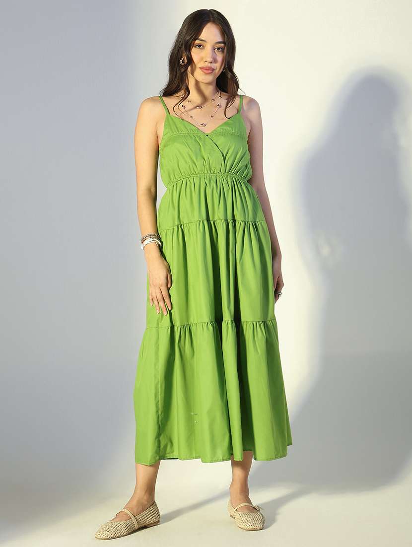 women solid shoulder strap tiered dress - 22321989 -  Standard Image - 1
