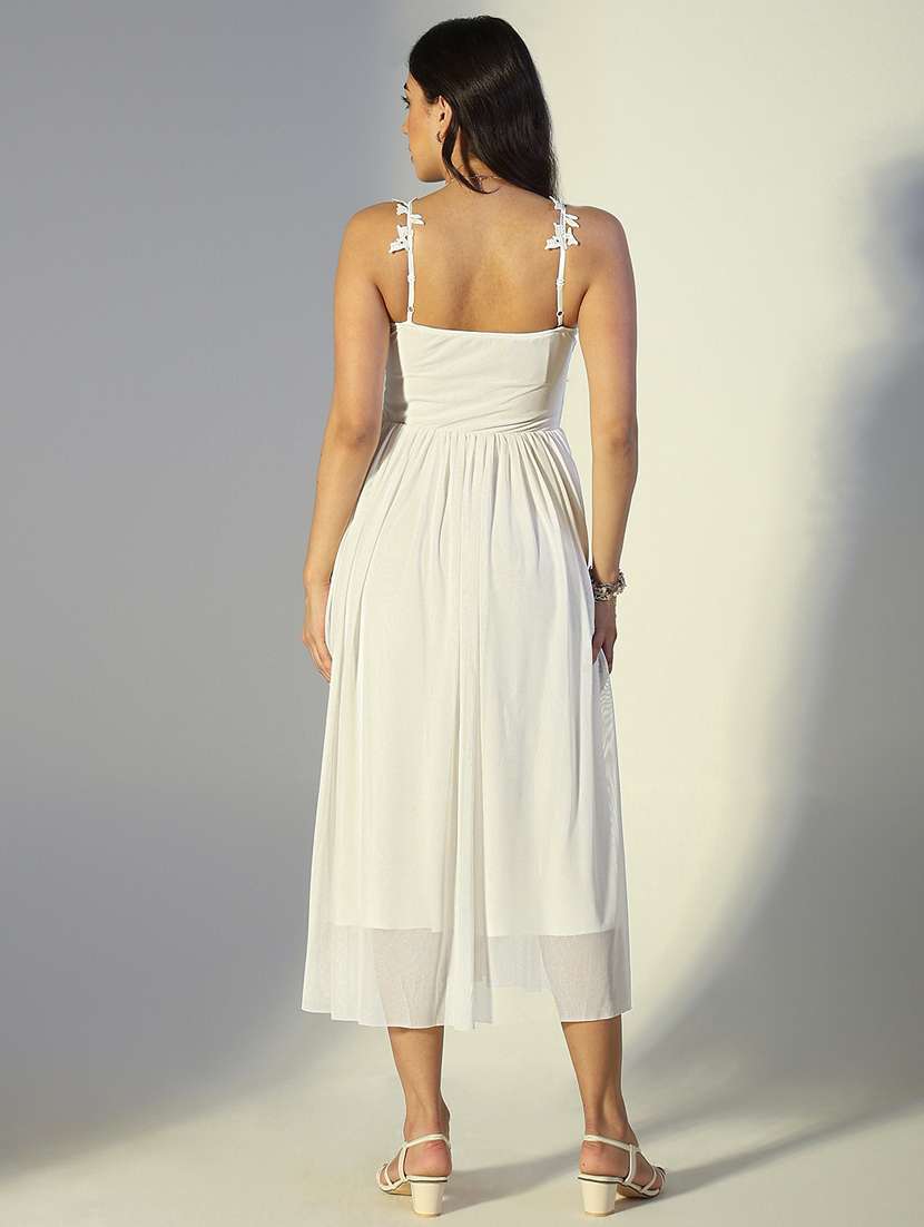 women solid shoulder strap lace dress - 22321990 -  Standard Image - 4