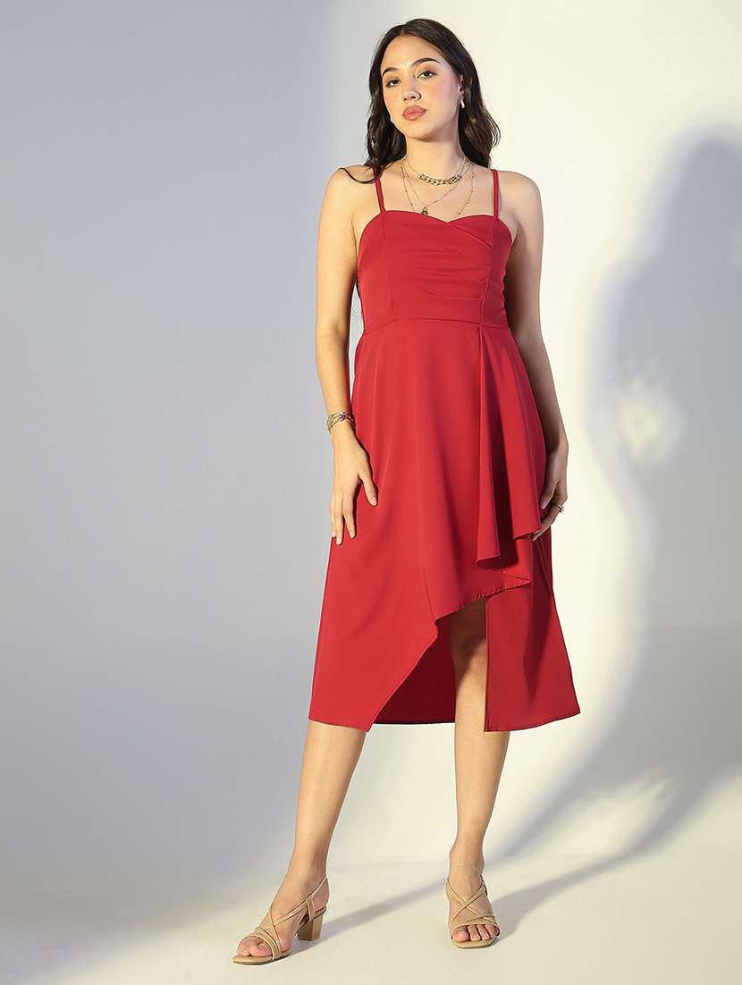women solid shoulder strap asymmetric dress - 22321993 -  Standard Image - 1