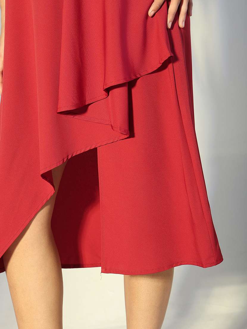 women solid shoulder strap asymmetric dress - 22321993 -  Standard Image - 6