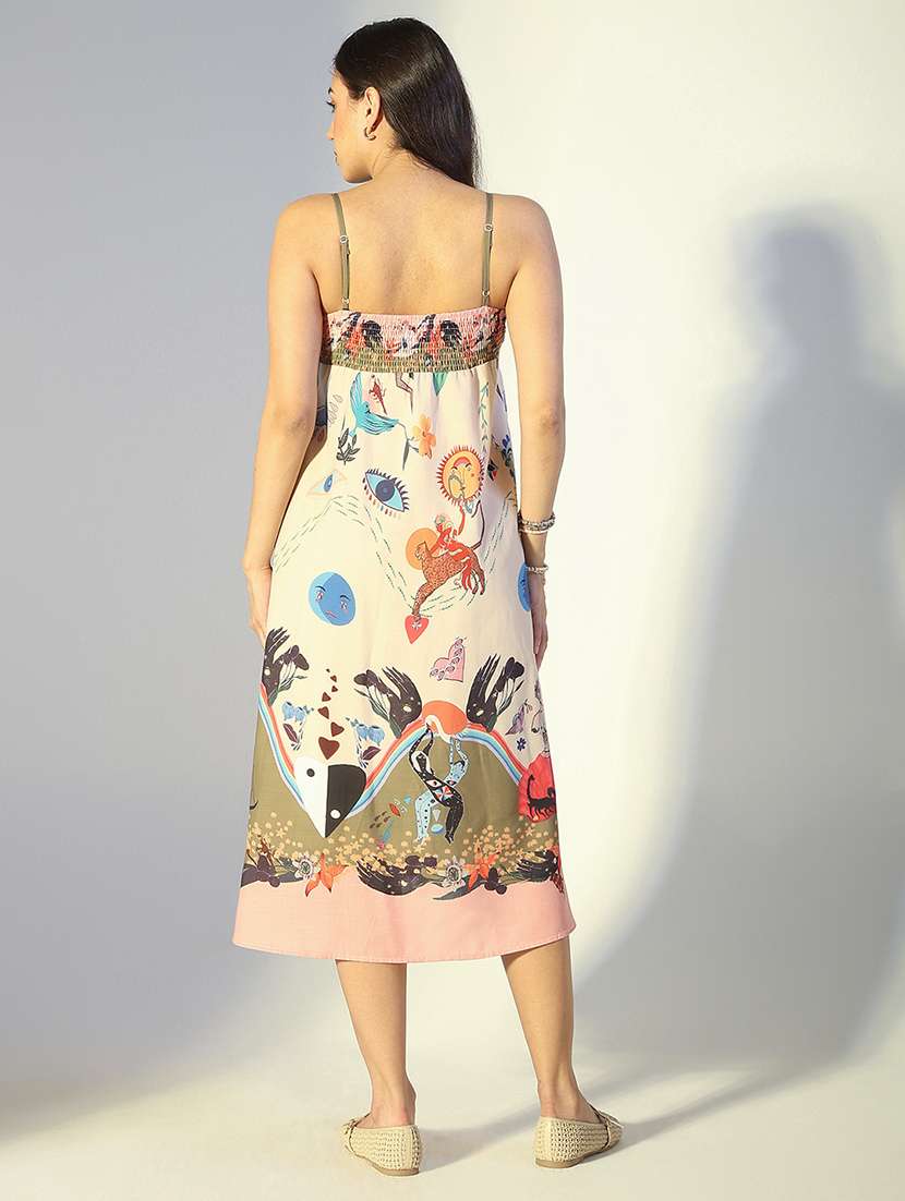 women printed shoulder strap flared dress - 22321996 -  Standard Image - 4
