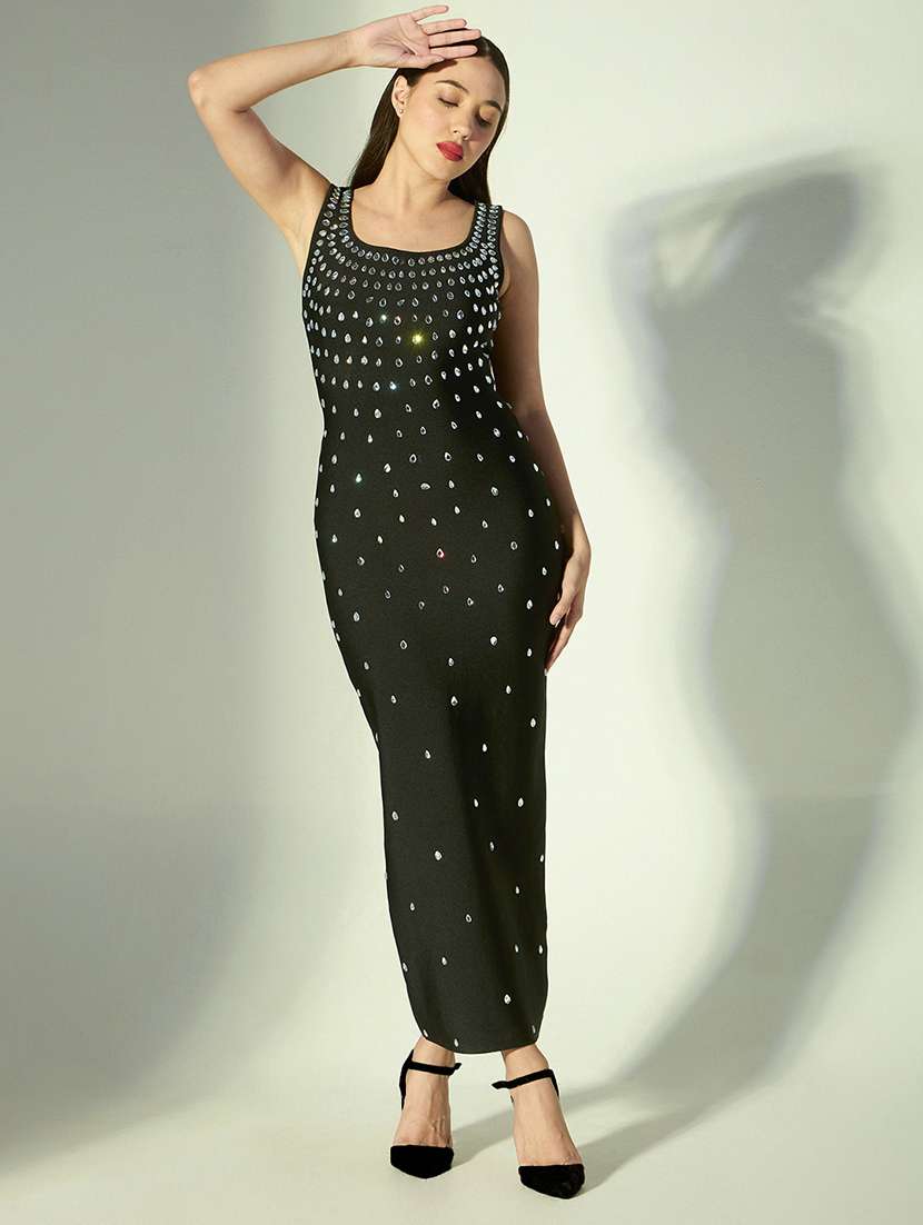 women embellished sleeveless bodycon dress