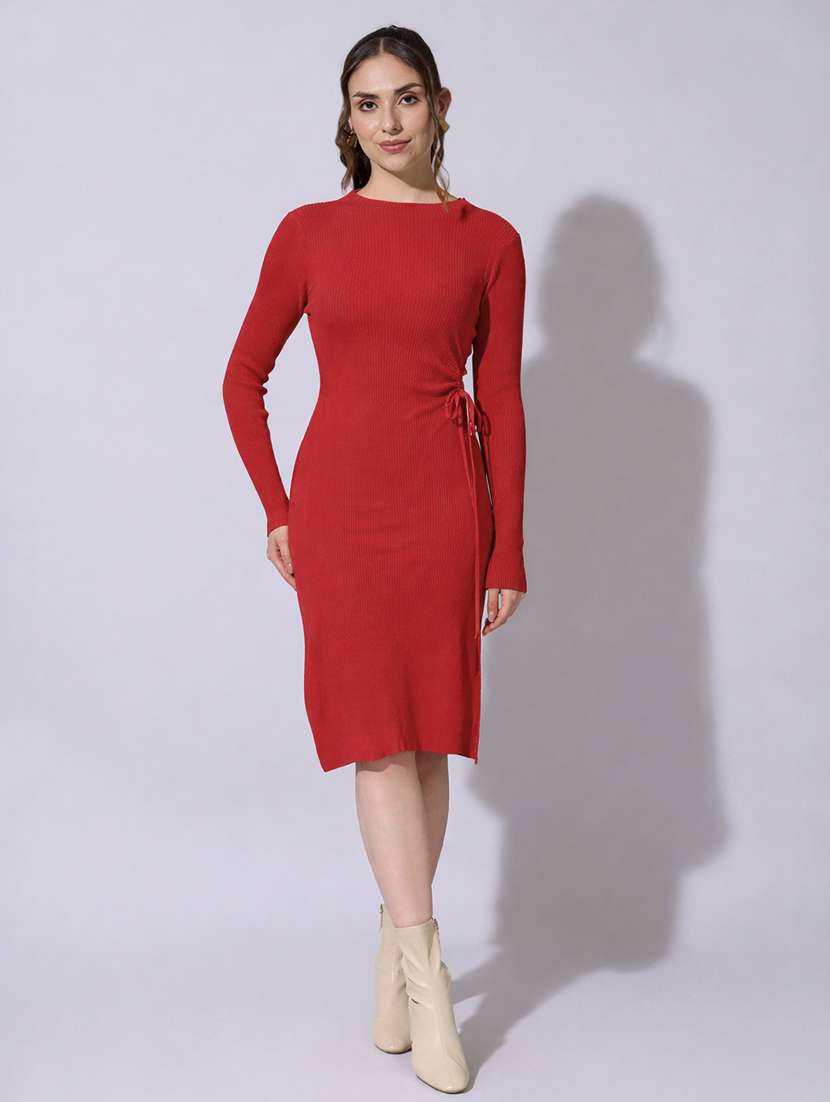 women solid long sleeve ruched bodycon dress - 22322020 -  Standard Image - 1