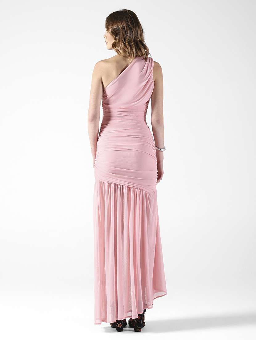 women solid single shoulder ruched dress - 22322025 -  Standard Image - 4