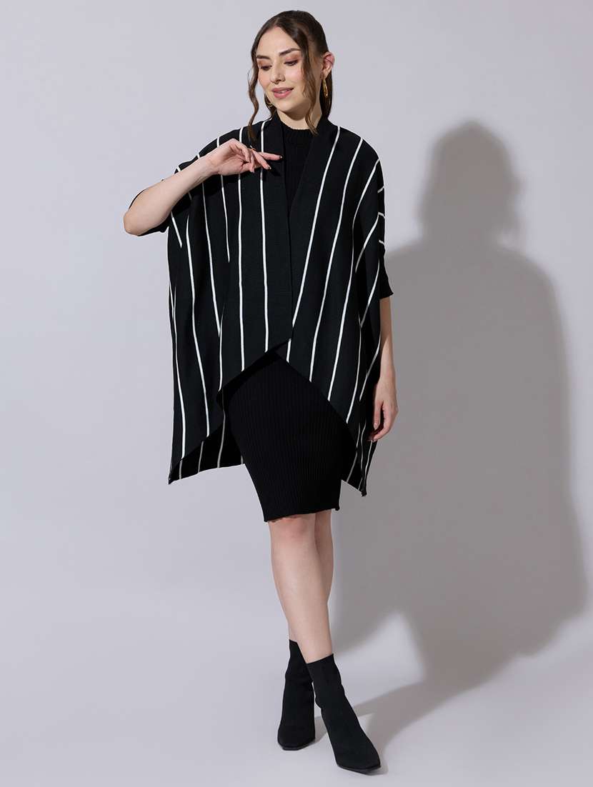 women knit dress with striped poncho-style overlay - 22322029 -  Standard Image - 1