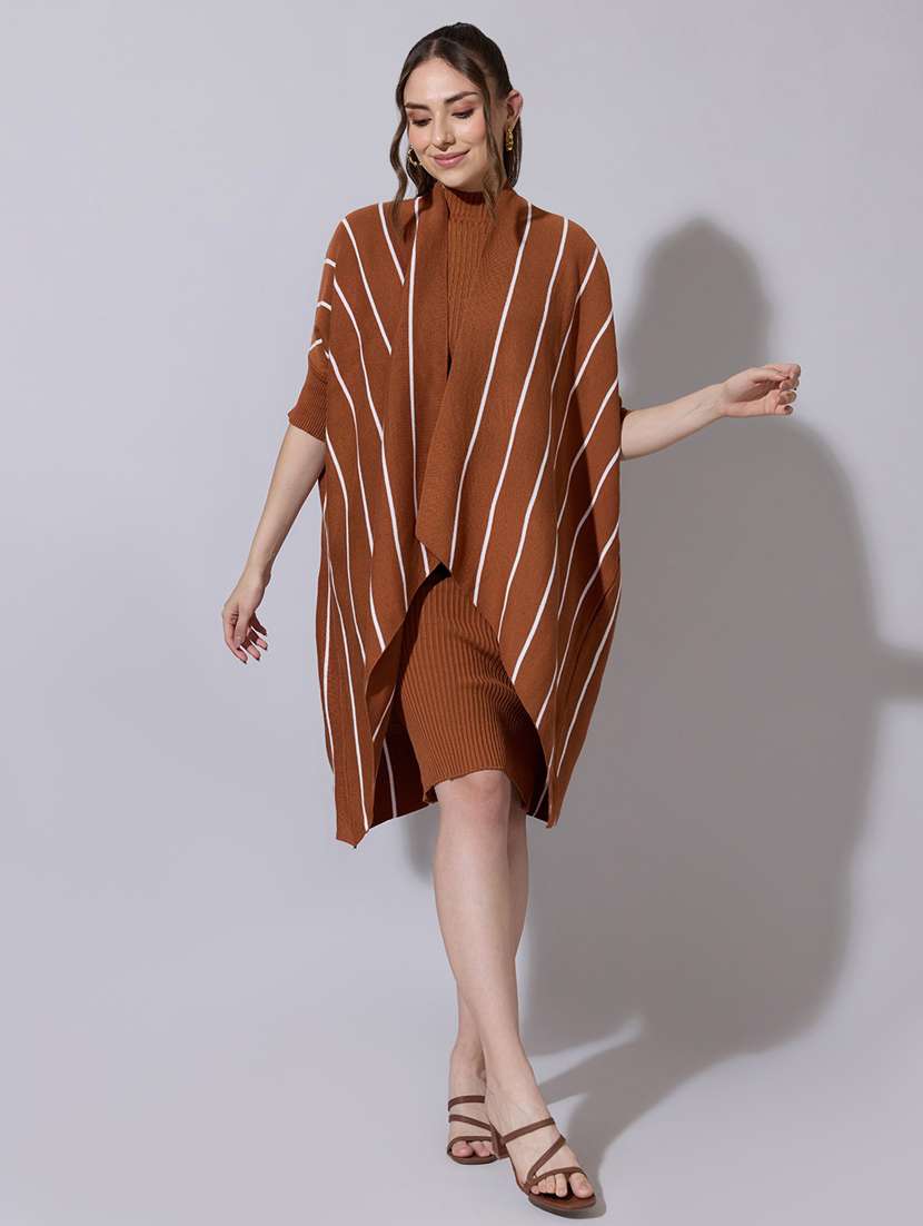 women knit dress with striped poncho-style overlay - 22322030 -  Standard Image - 1