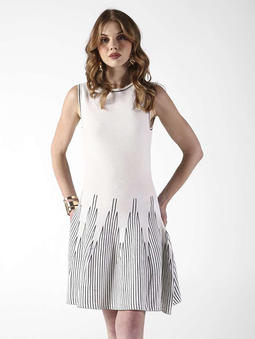 women striped sleeveless a-line dress