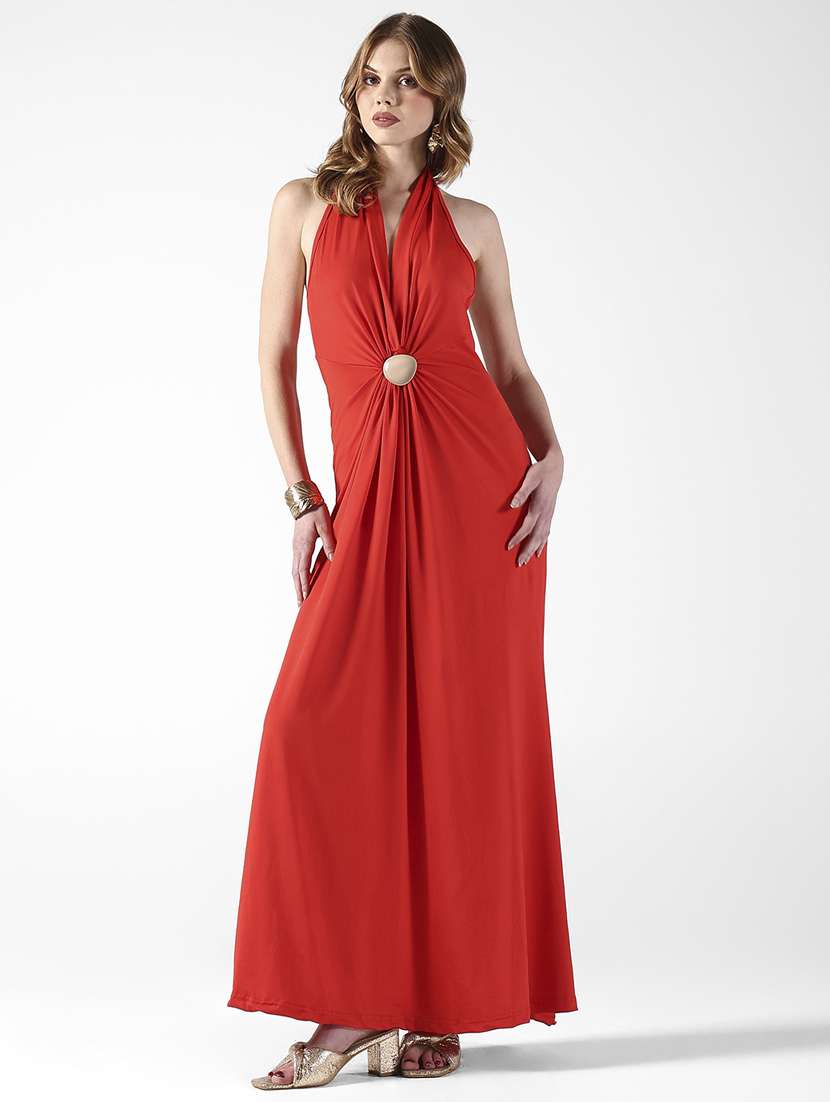 women solid halter neck sleeveless a-line dress - 22322047 -  Standard Image - 1