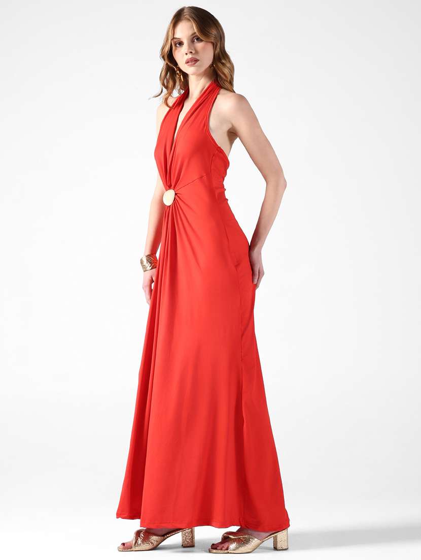 women solid halter neck sleeveless a-line dress - 22322047 -  Standard Image - 4