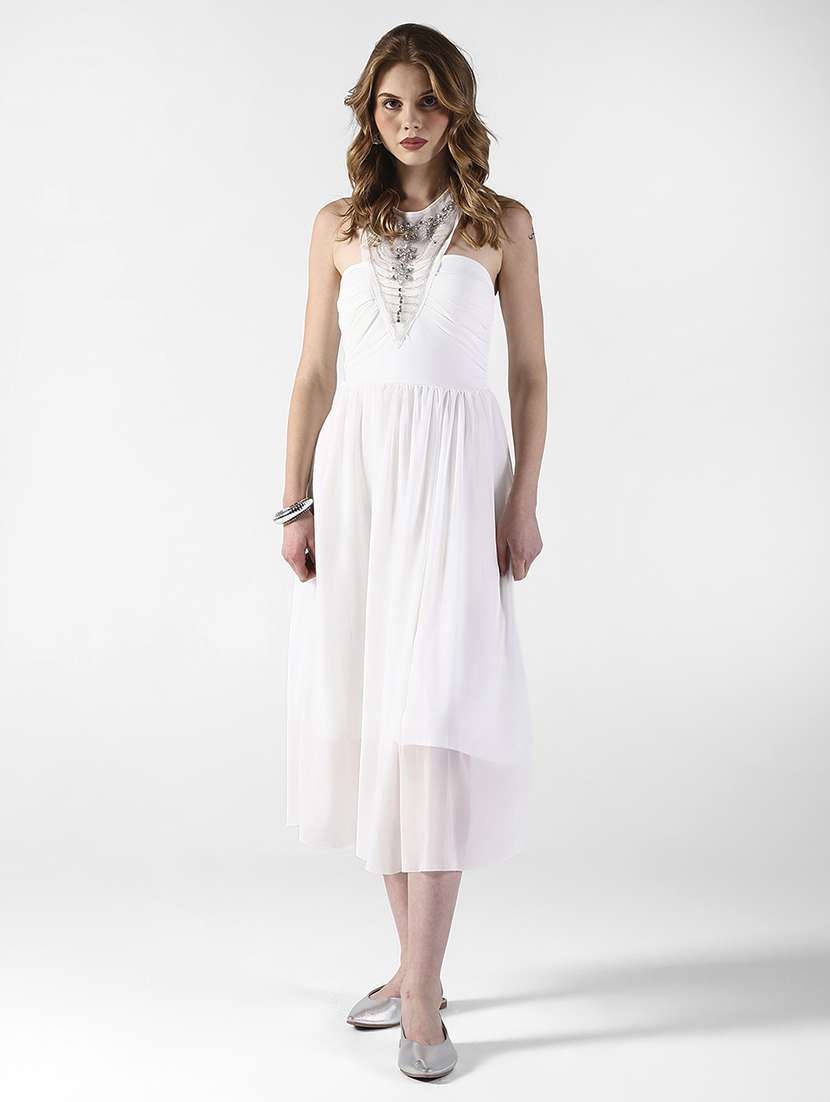 women embellsiged halter neck fit & flare dress - 22322048 -  Standard Image - 1