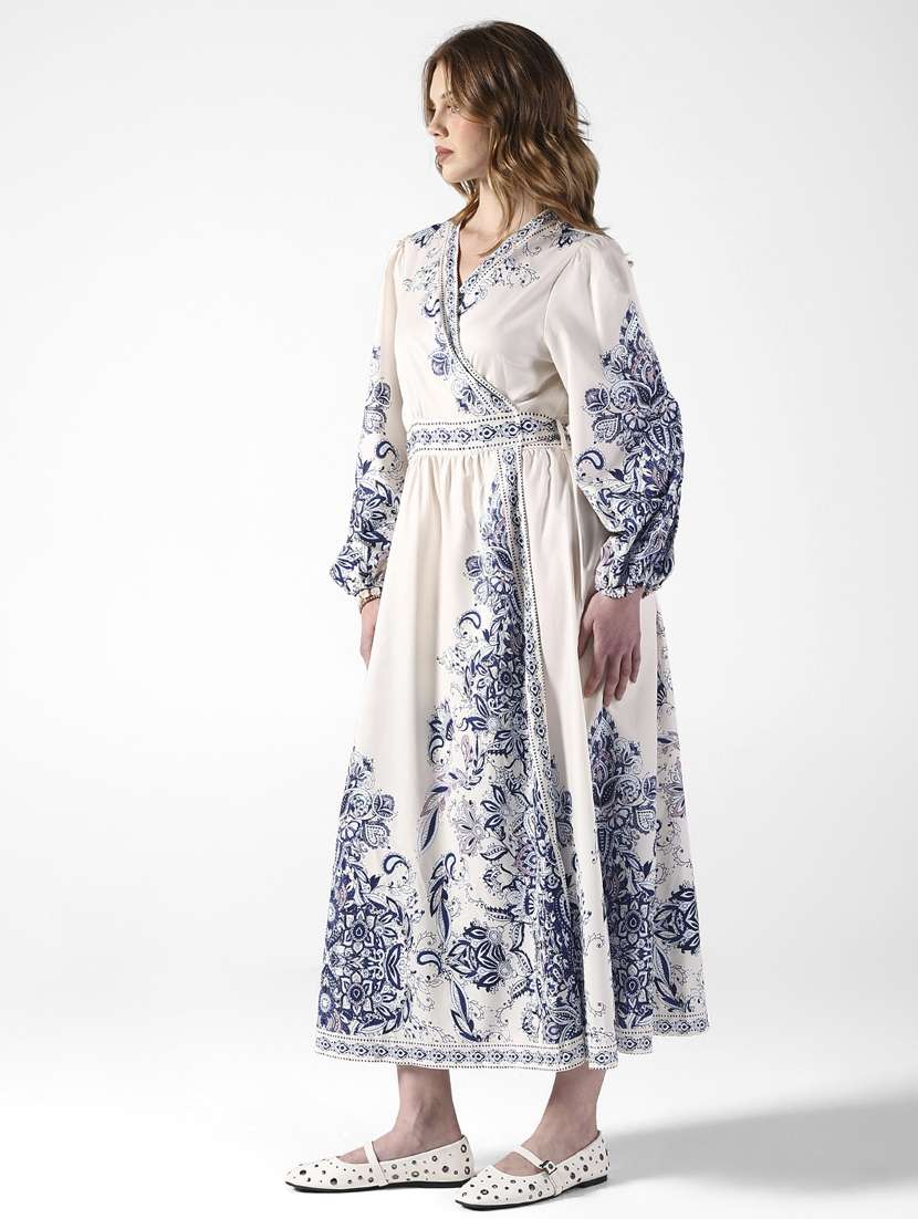 women printed puff sleeve fit & flare dress - 22322056 -  Standard Image - 4