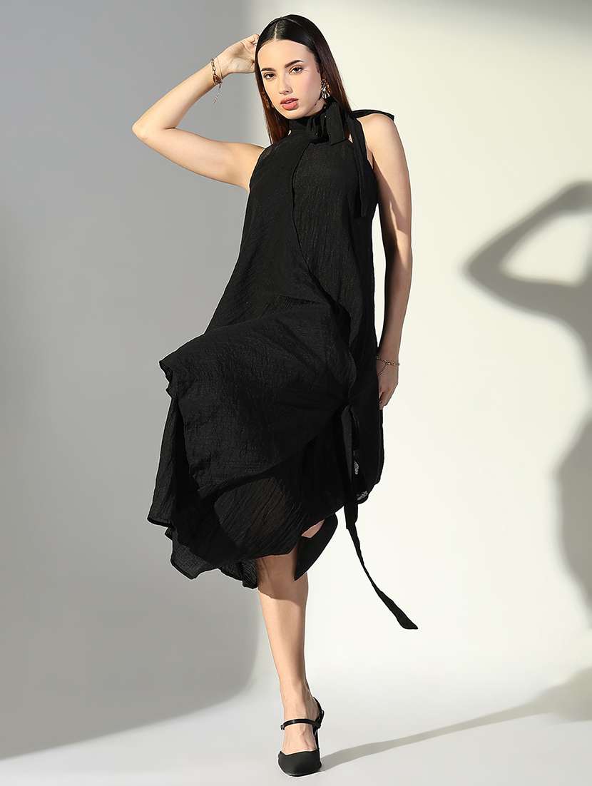 women solid shoulder strap a-line dress with drape over - 22322068 -  Standard Image - 1