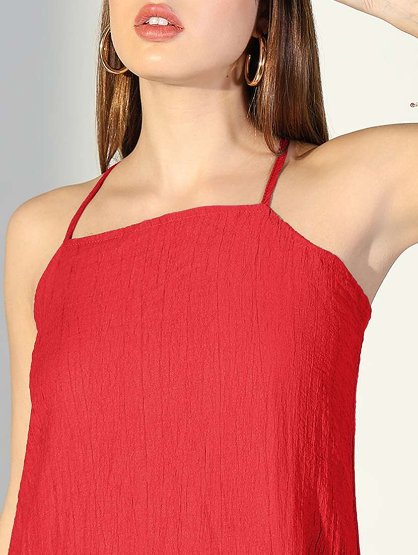 women solid shoulder strap a-line dress with drape over - 22322069 -  Standard Image - 6