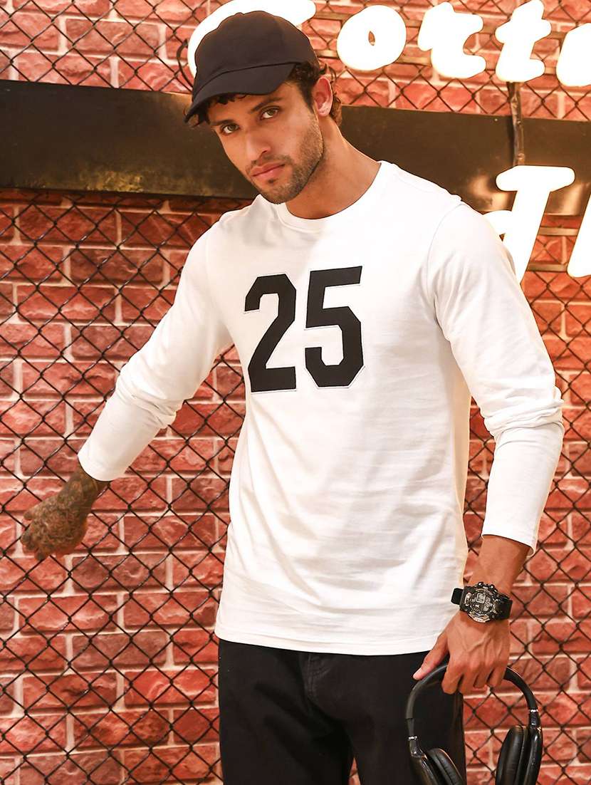 men chest print long sleeve regular fit t-shirt