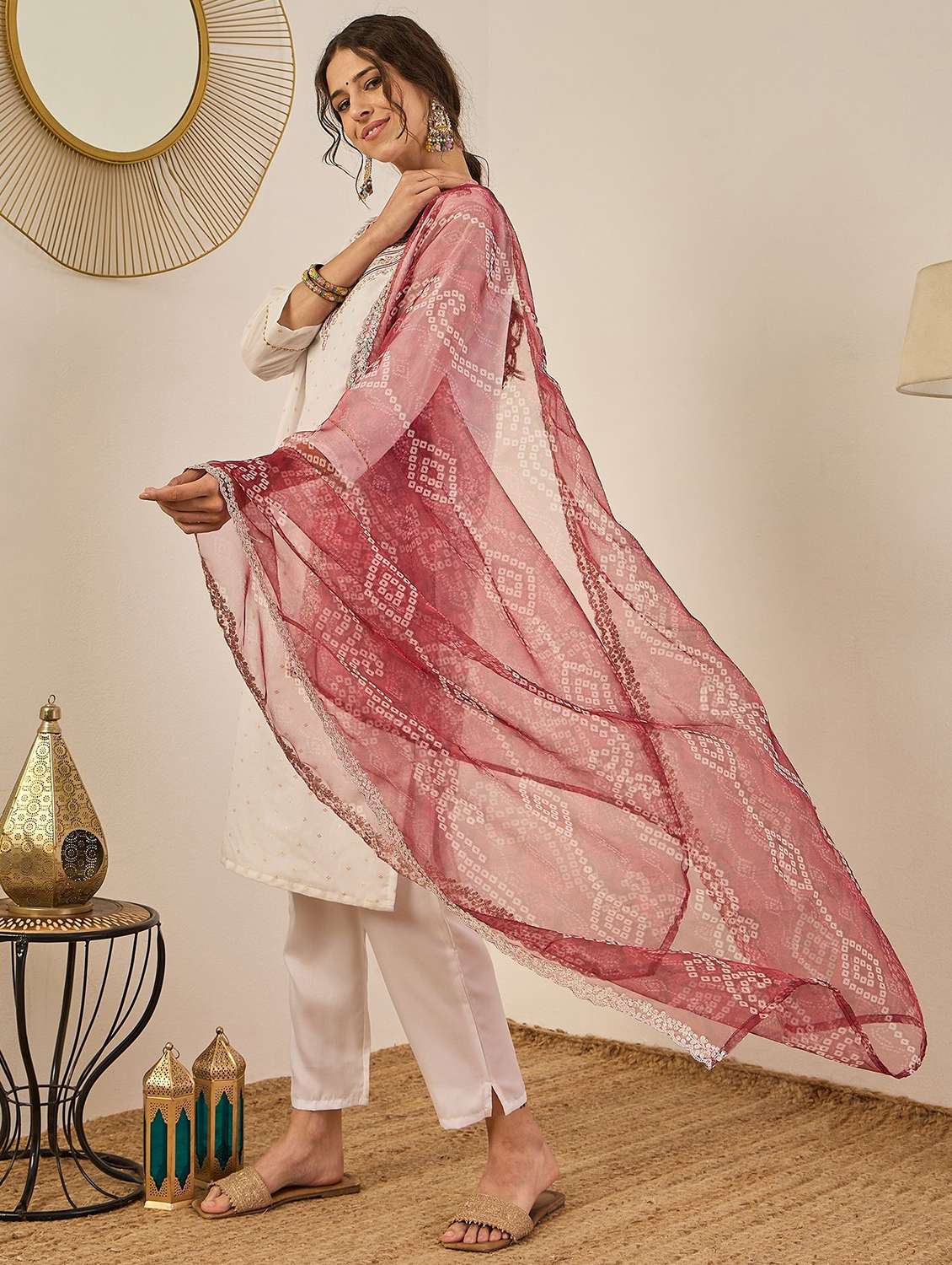 women self design three quarter sleeve kurta pant with dupatta set - 22322120 -  Standard Image - 1