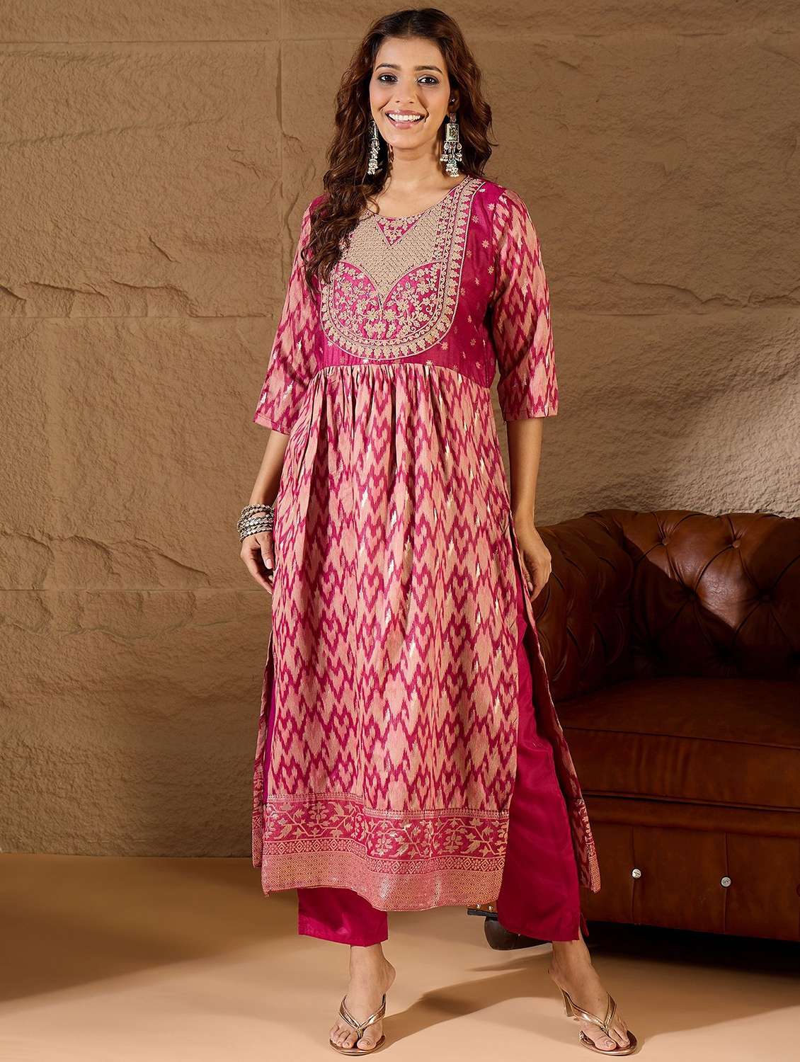 women self design three quarter sleeve kurta pant with dupatta set - 22322121 -  Standard Image - 1