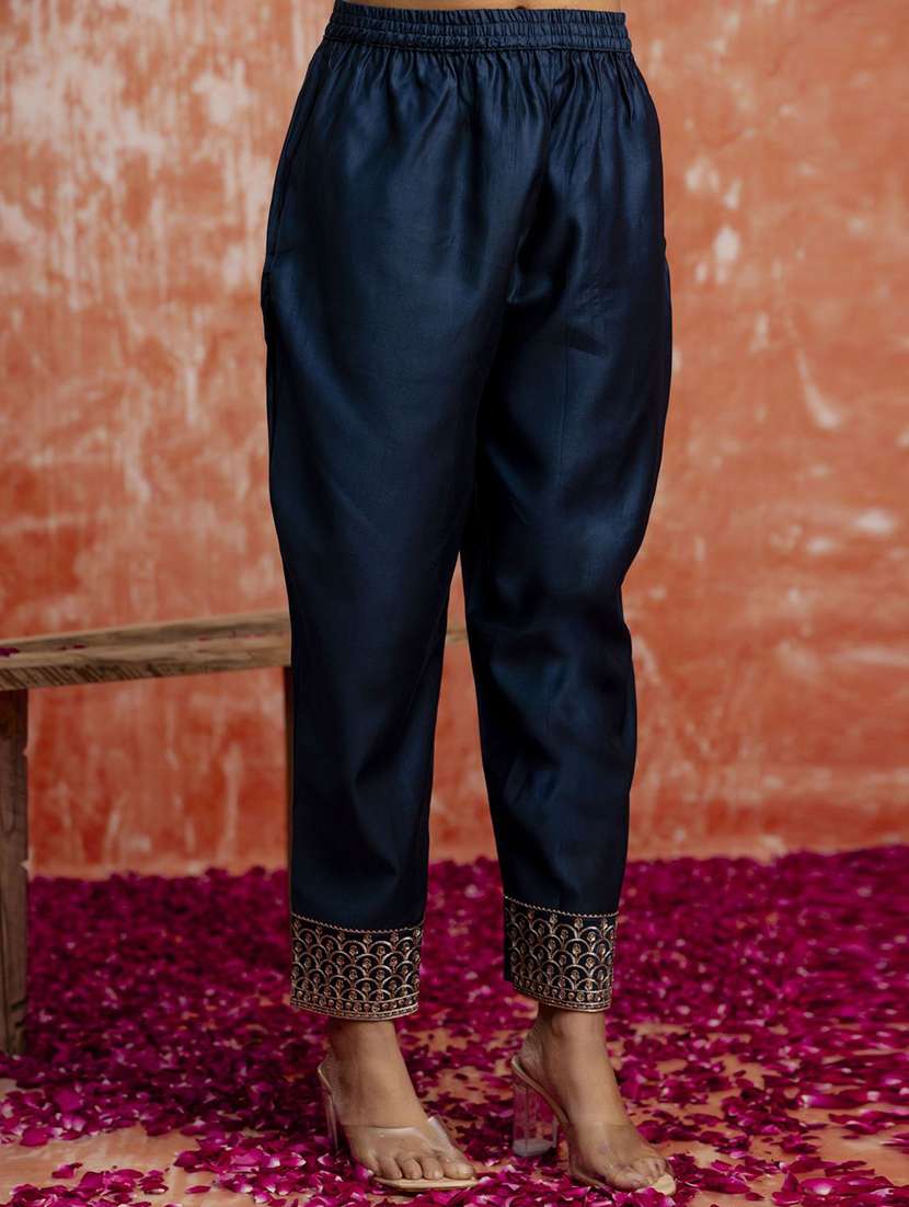 women solid with work three quarter sleeve kurta pant with dupatta set - 22322126 -  Standard Image - 4