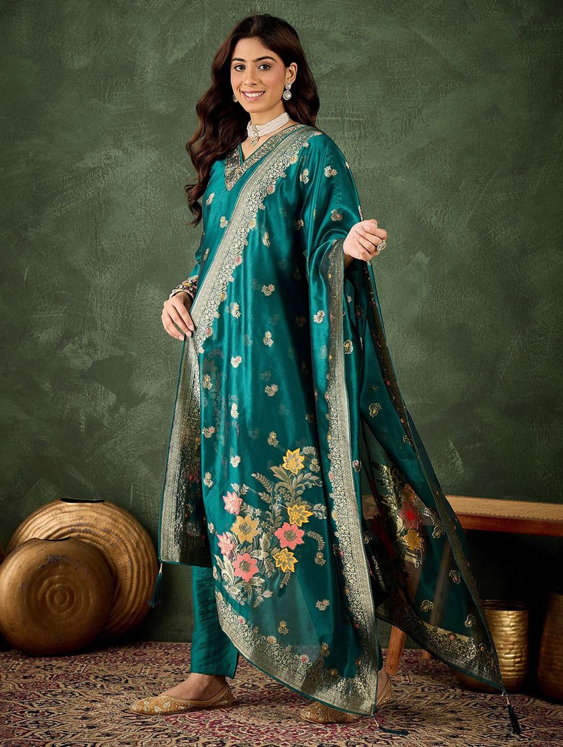 women self design three quarter sleeve kurta pant with dupatta set - 22322132 -  Standard Image - 1