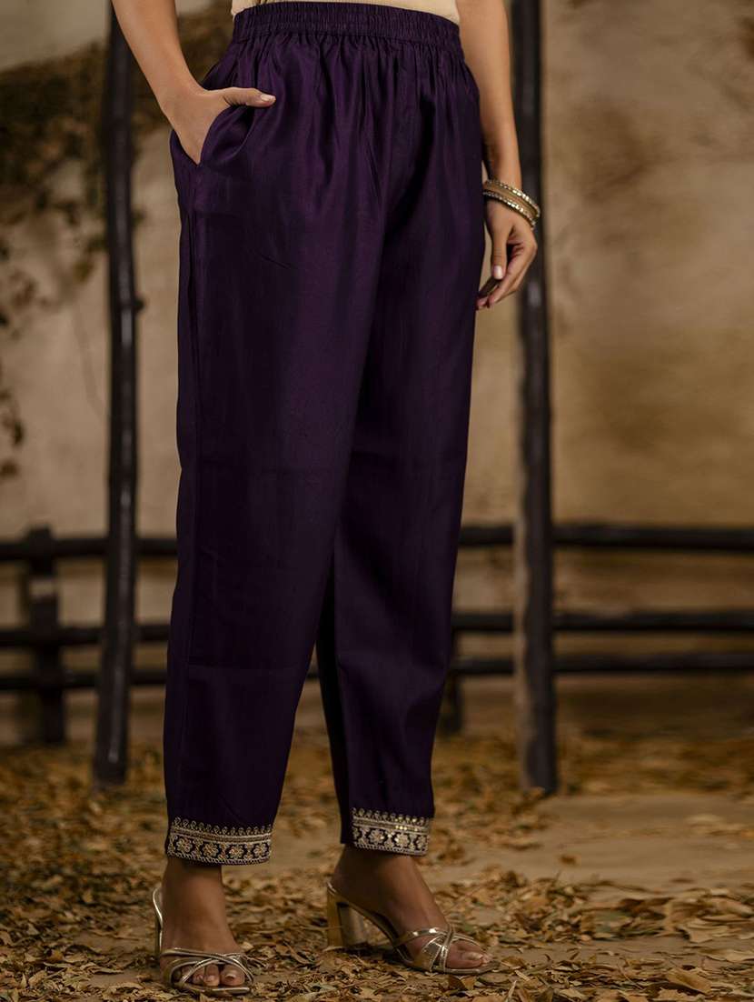 women solid with work three quarter sleeve kurta pant with dupatta set - 22322133 -  Standard Image - 4