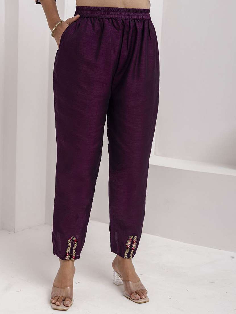 women solid with work three quarter sleeve kurta pant with dupatta set - 22322148 -  Standard Image - 4