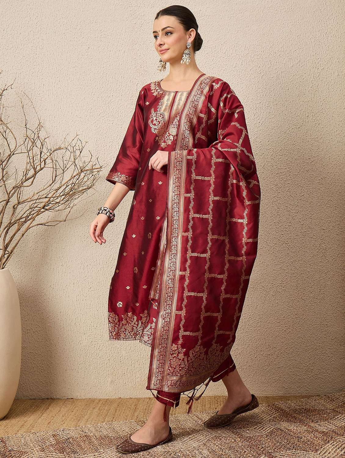 women self design three quarter sleeve kurta pant with dupatta set - 22322149 -  Standard Image - 1