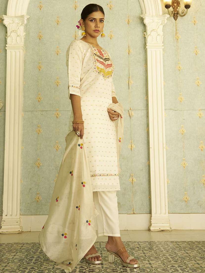 women self design three quarter sleeve kurta pant with dupatta set - 22322167 -  Standard Image - 1