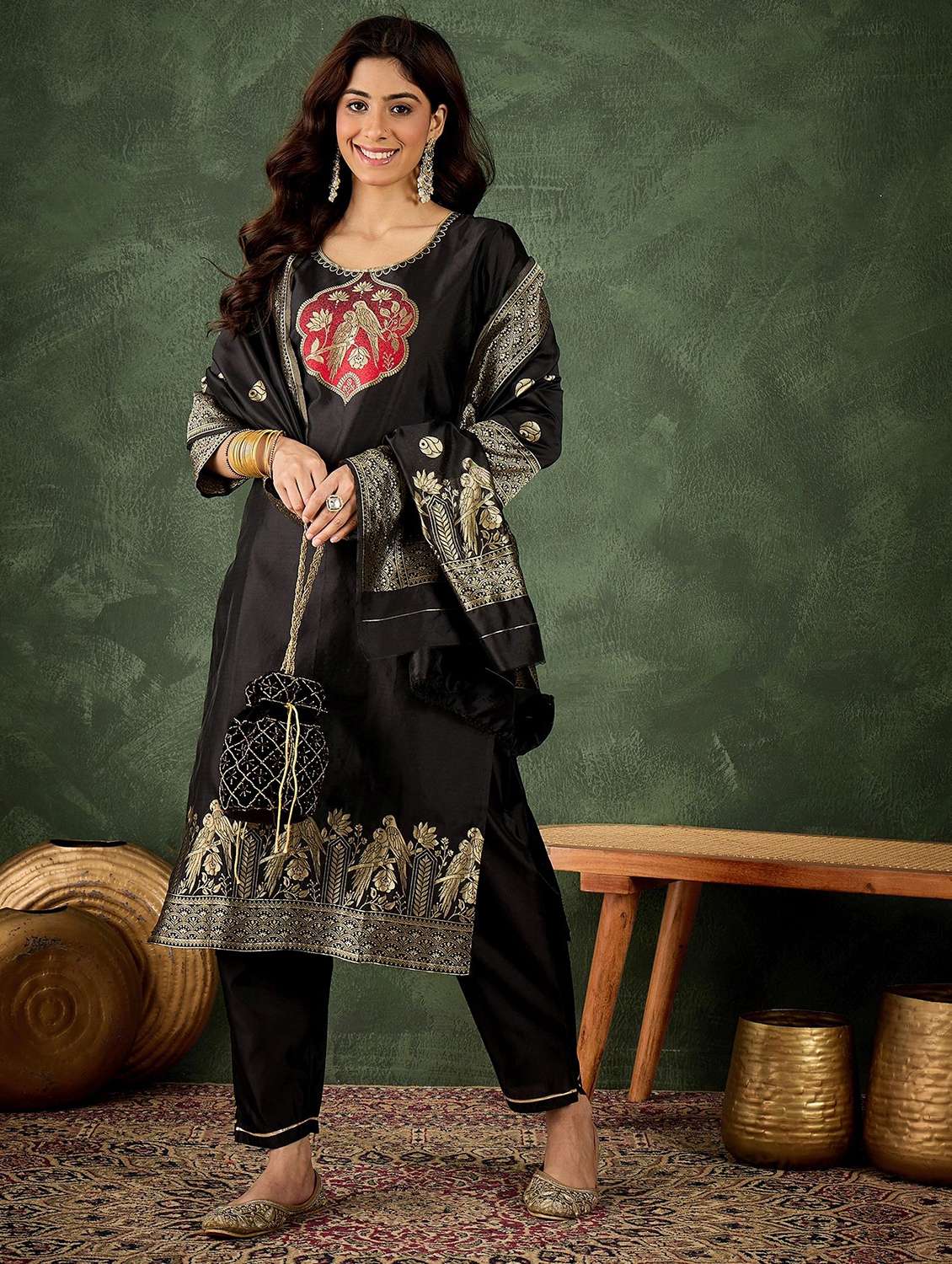 Women Self Design Three Quarter Sleeve Kurta Pant With Dupatta Set - 22322178 -  Standard Image - 1