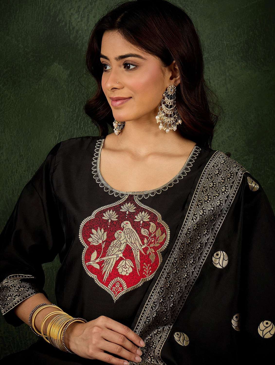 Women Self Design Three Quarter Sleeve Kurta Pant With Dupatta Set - 22322178 -  Standard Image - 4