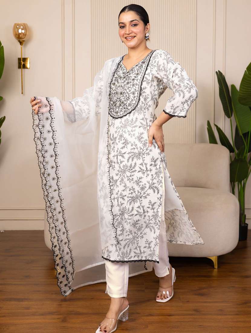 women printed three quarter sleeve kurta pant with dupatta set - 22322188 -  Standard Image - 1