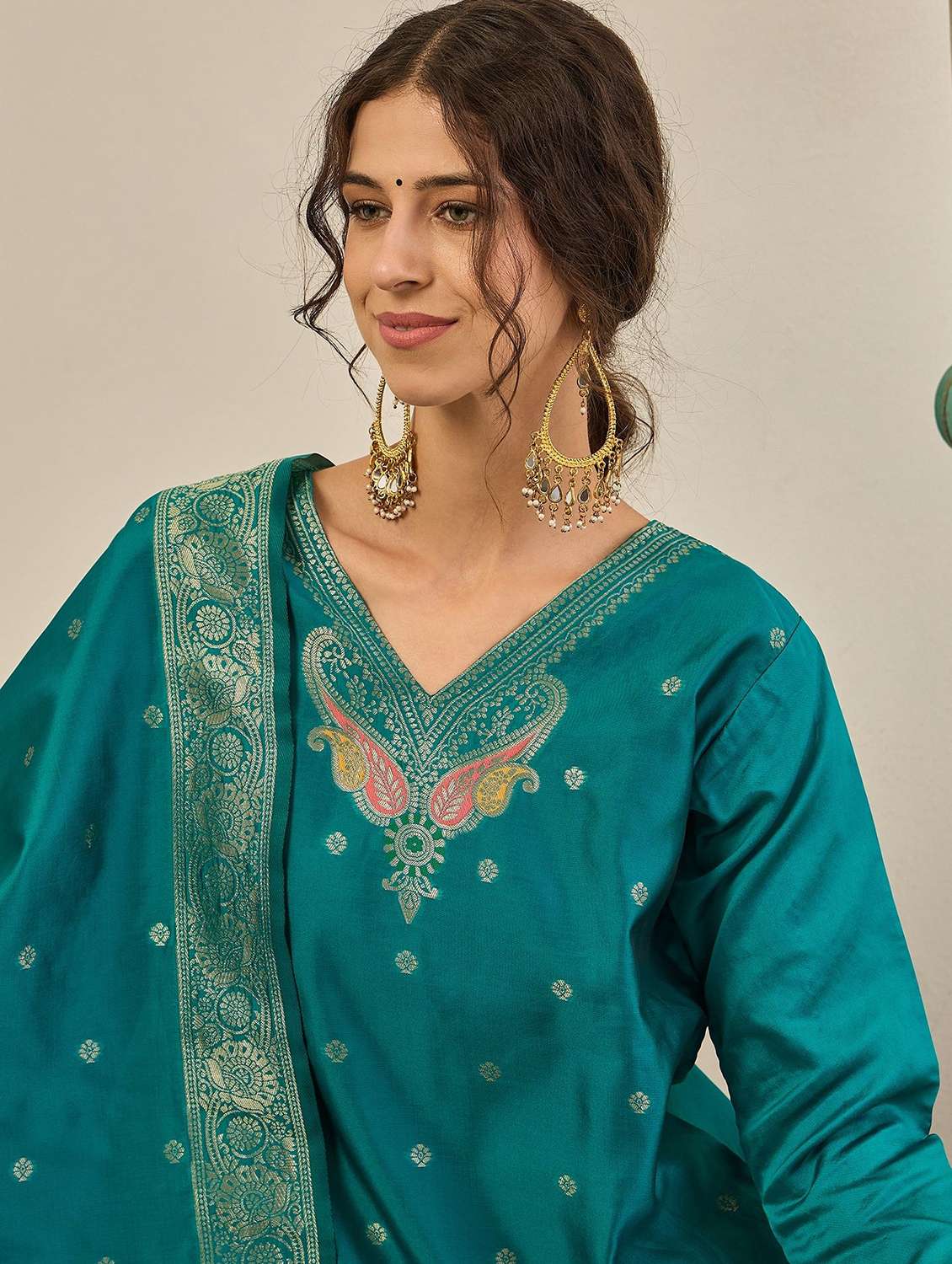 women self design three quarter sleeve kurta pant with dupatta set - 22322190 -  Standard Image - 4