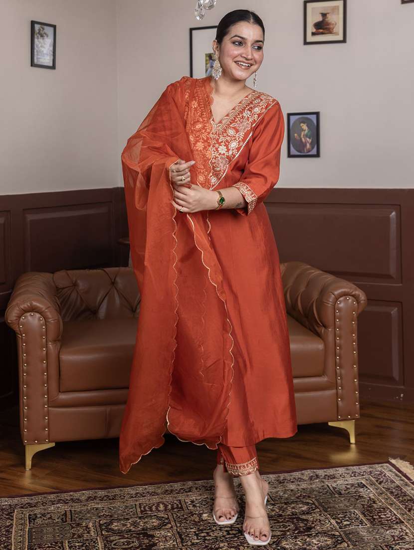 peach silk blend kurta pant  set - 22322193 -  Standard Image - 1