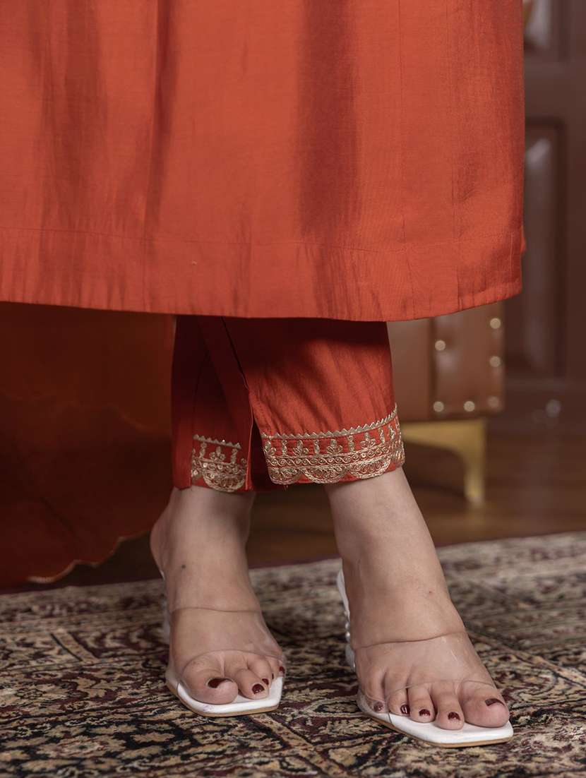 peach silk blend kurta pant  set - 22322193 -  Standard Image - 4