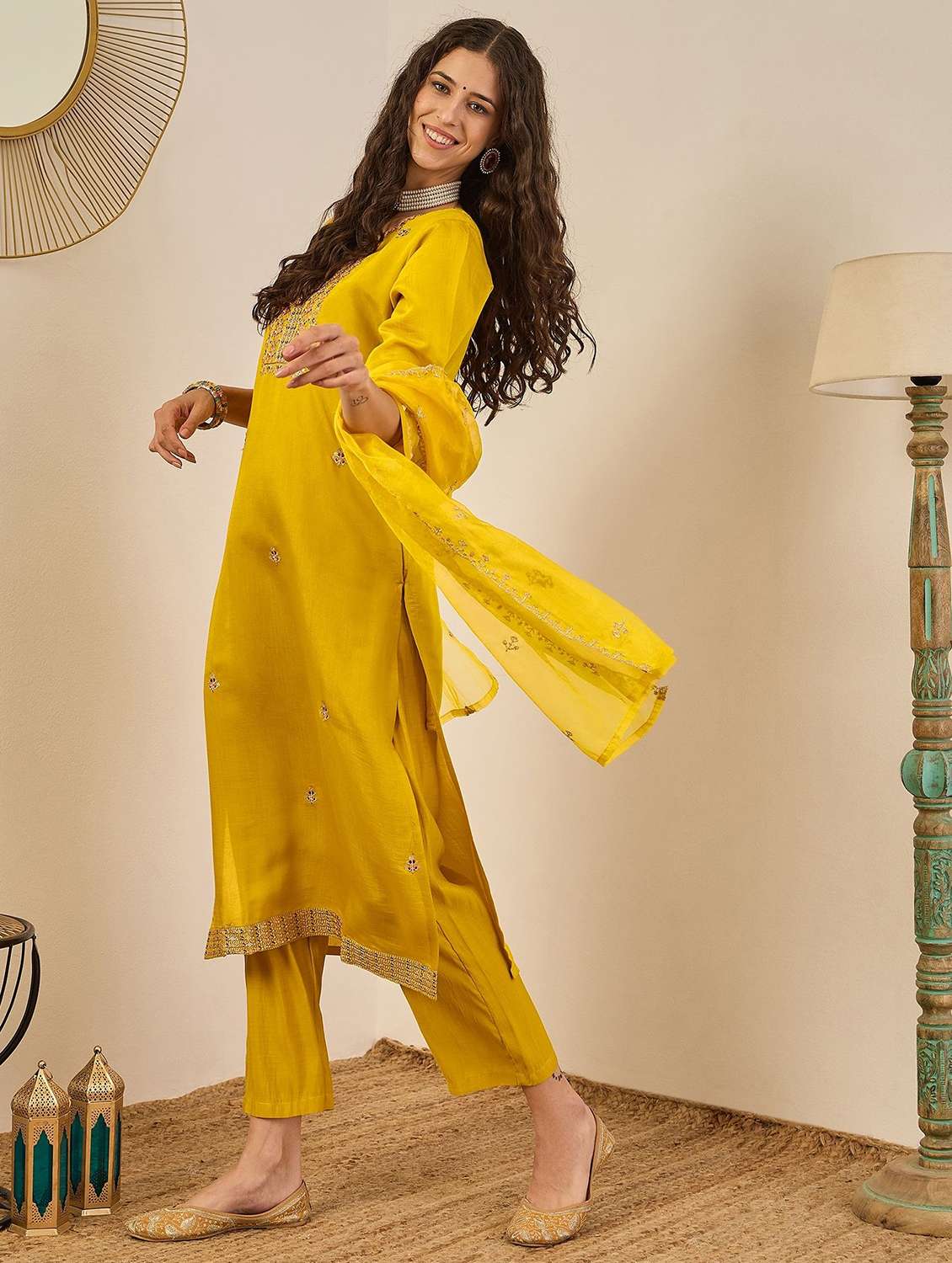 yellow silk blend kurta pant  set - 22322194 -  Standard Image - 1