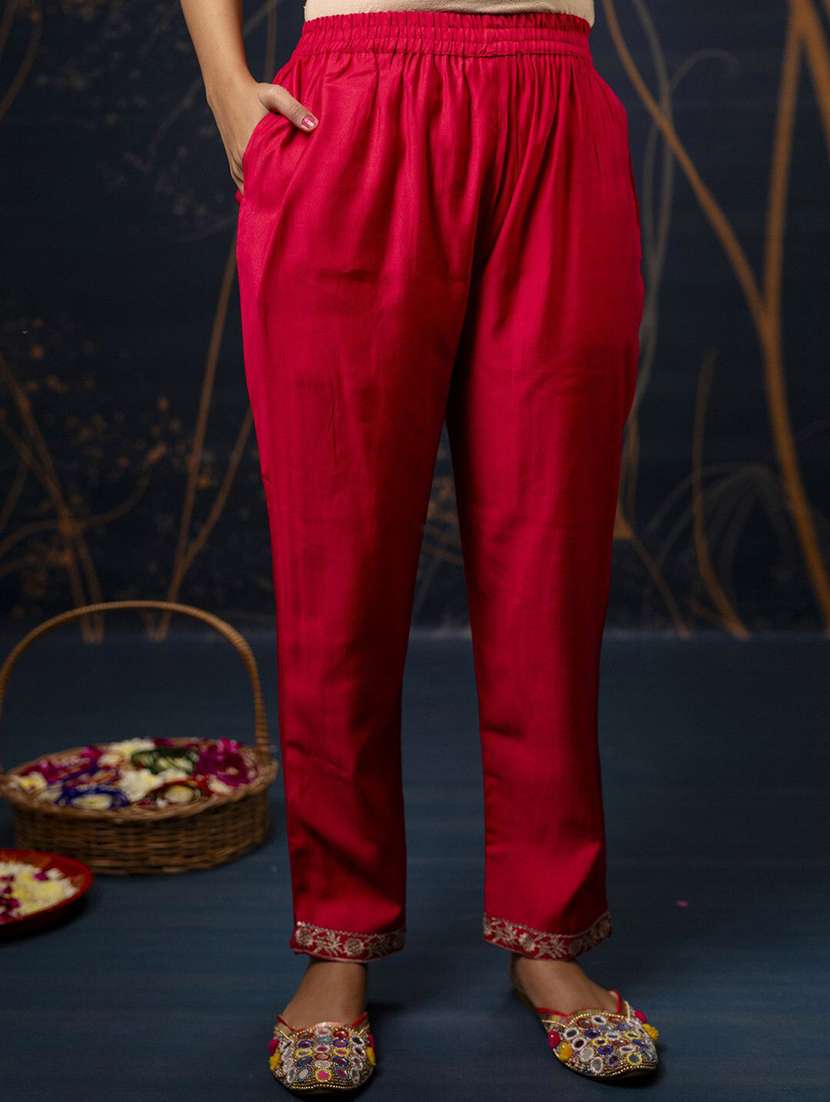 women solid with work three quarter sleeve kurta pant with dupatta set - 22322203 -  Standard Image - 4