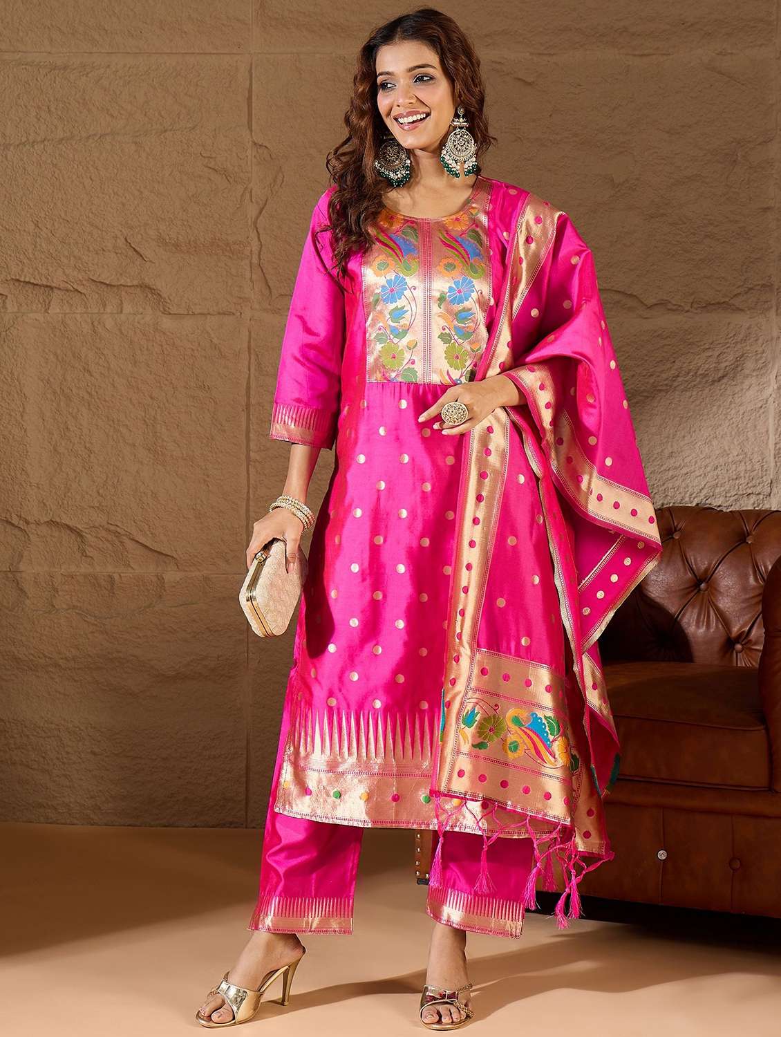 women self design three quarter sleeve kurta pant with dupatta set - 22322214 -  Standard Image - 1